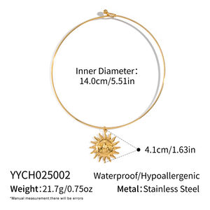 1 Piece Heart Sun Stainless Steel Waterproof Gold Color Charm Necklace h5