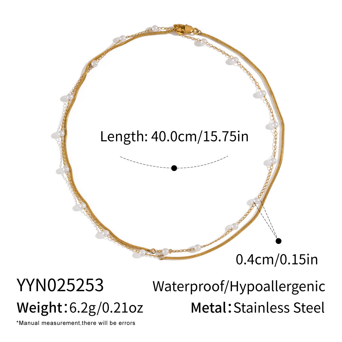 1 Piece Stainless Steel Waterproof Gold Color Pearl Layered Necklace h5 
