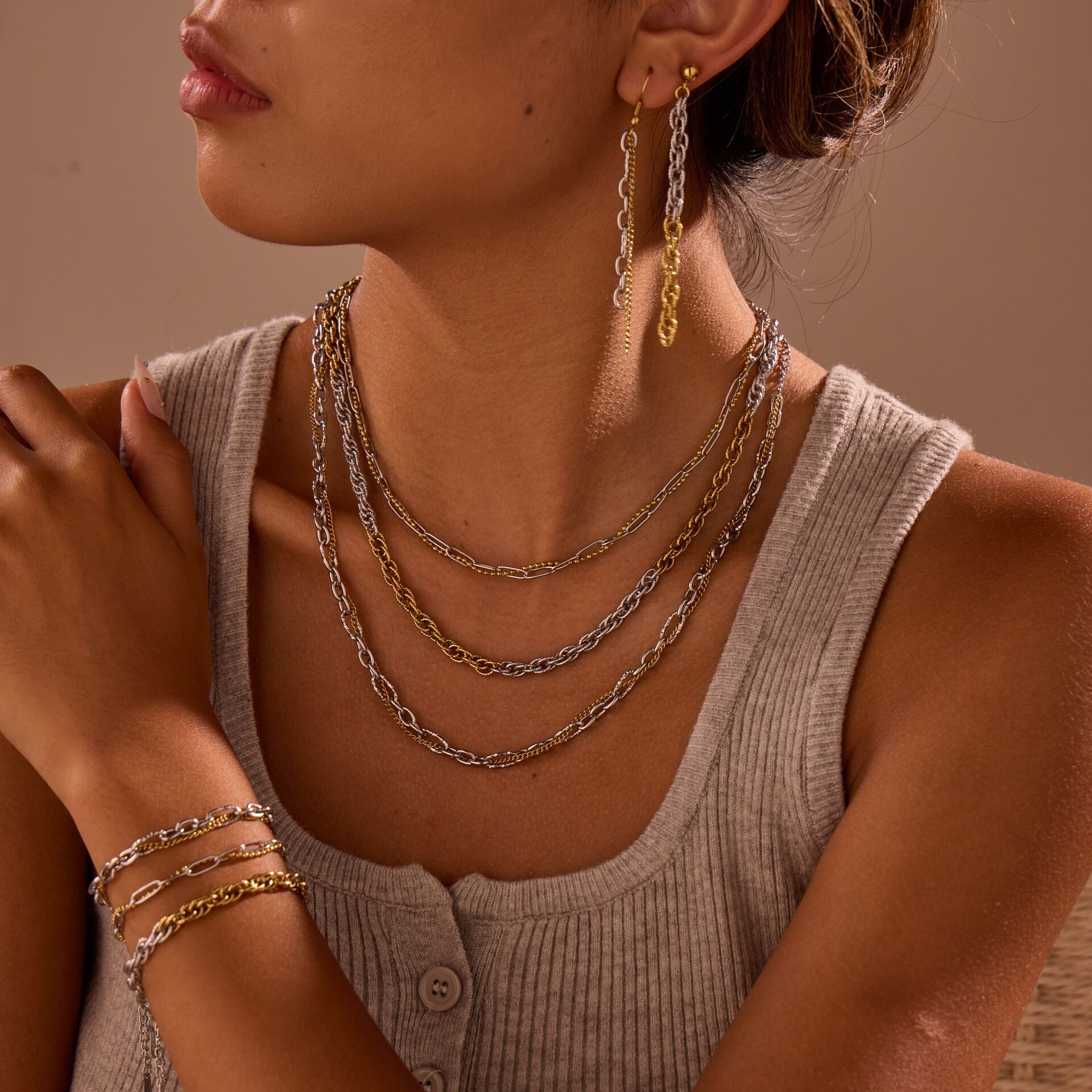 1 pezzo di collana a catena da donna impermeabile in acciaio inossidabile con catena colorata mista giornaliera