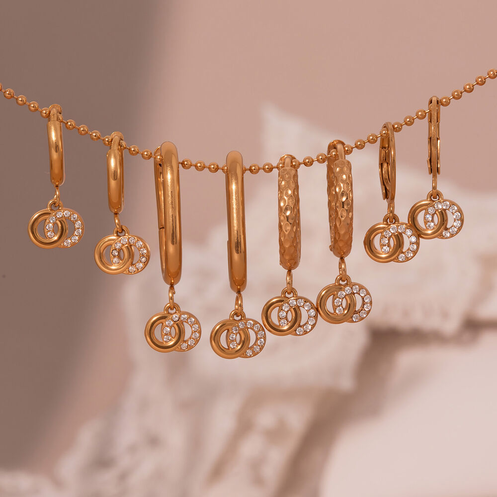 1 Pair Chic Droplet Stainless Steel Waterproof Gold Color Zircon Women's Drop Earrings h5Picture4