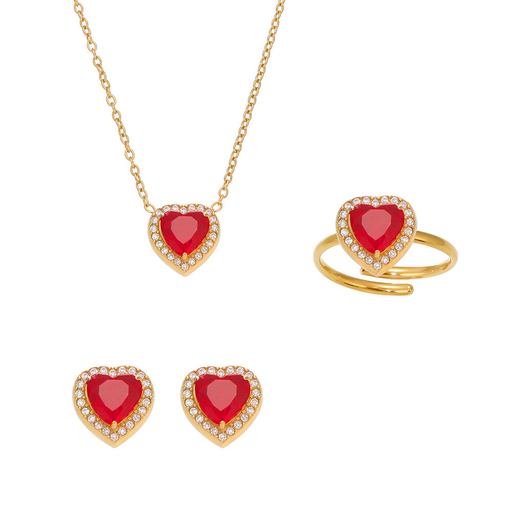 Luxurious Series Red Heart Zircon Stainless Steel Waterproof Women's Jewelry Sets Picture8