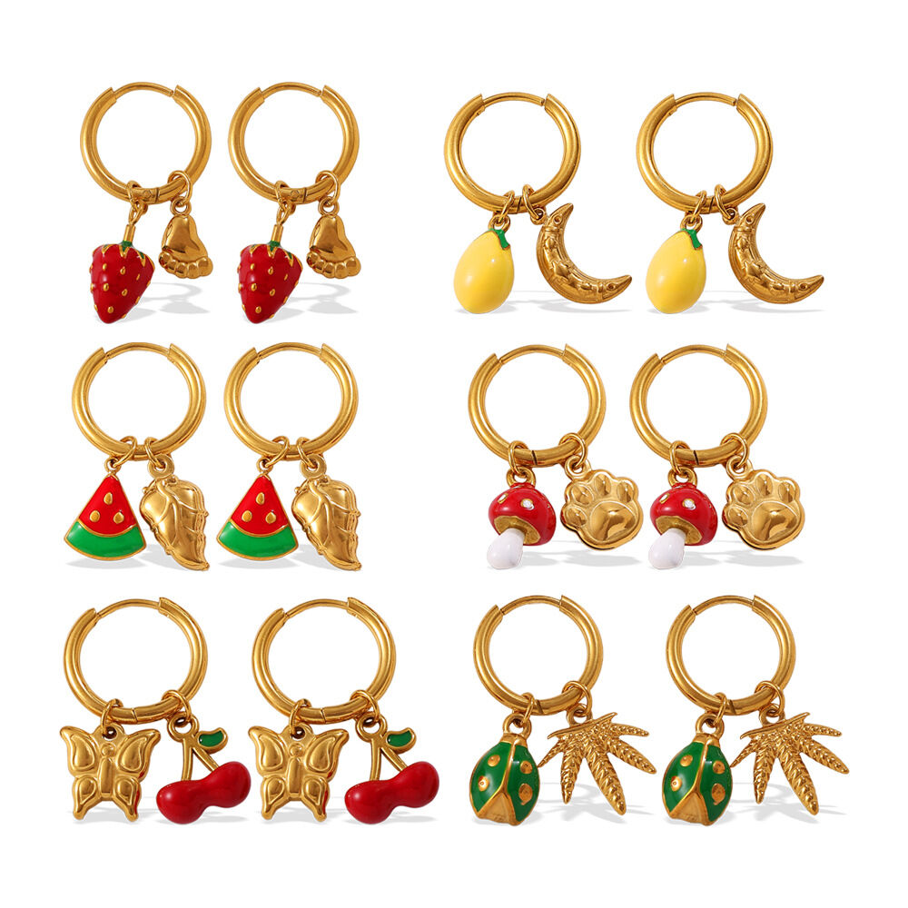 1 Pair Fruit Stainless Steel Waterproof Gold Color Drop Earrings h5 Picture4