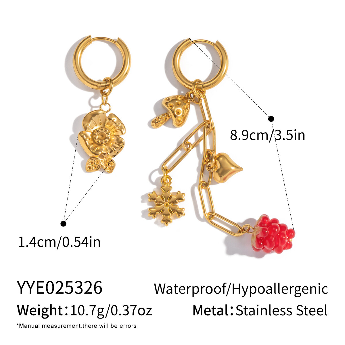 Conjunto de collar romántico de acero inoxidable con diseño de flor de uva, resistente al agua y color dorado. h5 