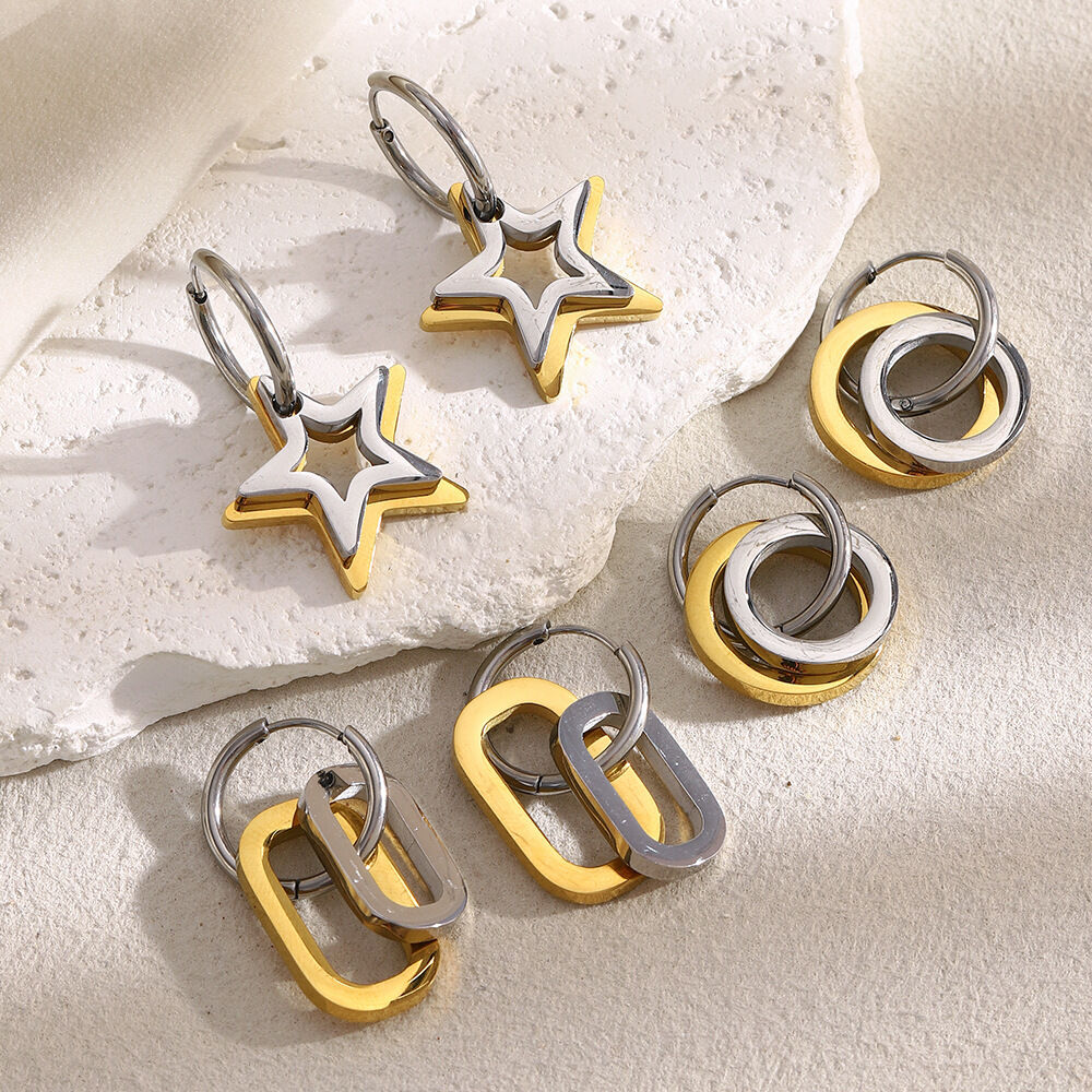 1 Pair Casual Star Mixed Gold Color And Silver Colors Stainless Steel Waterproof Women's Drop Earrings