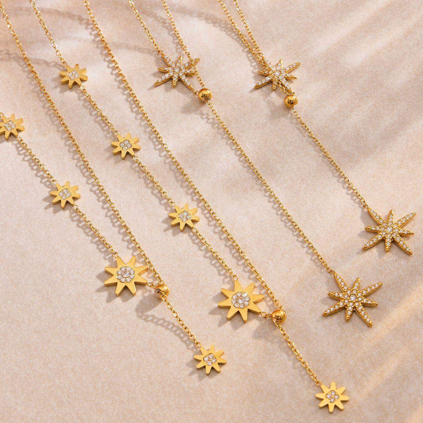 1 Piece Luxurious Star Stainless Steel Waterproof Gold Color Women's Pendant Necklaces