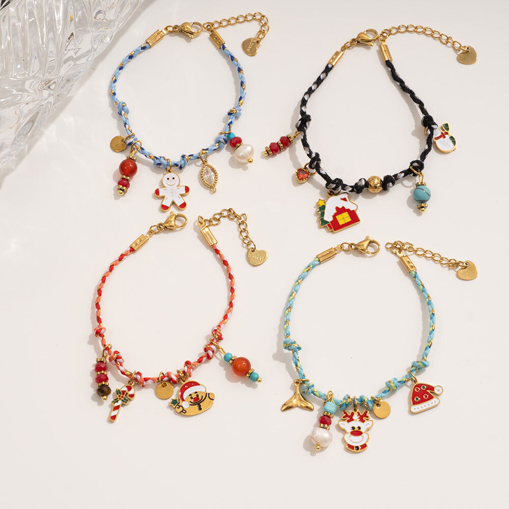 Braccialetti con ciondoli da donna color oro impermeabili in acciaio inossidabile con motivo natalizio, 1 pezzo h5Immagine3