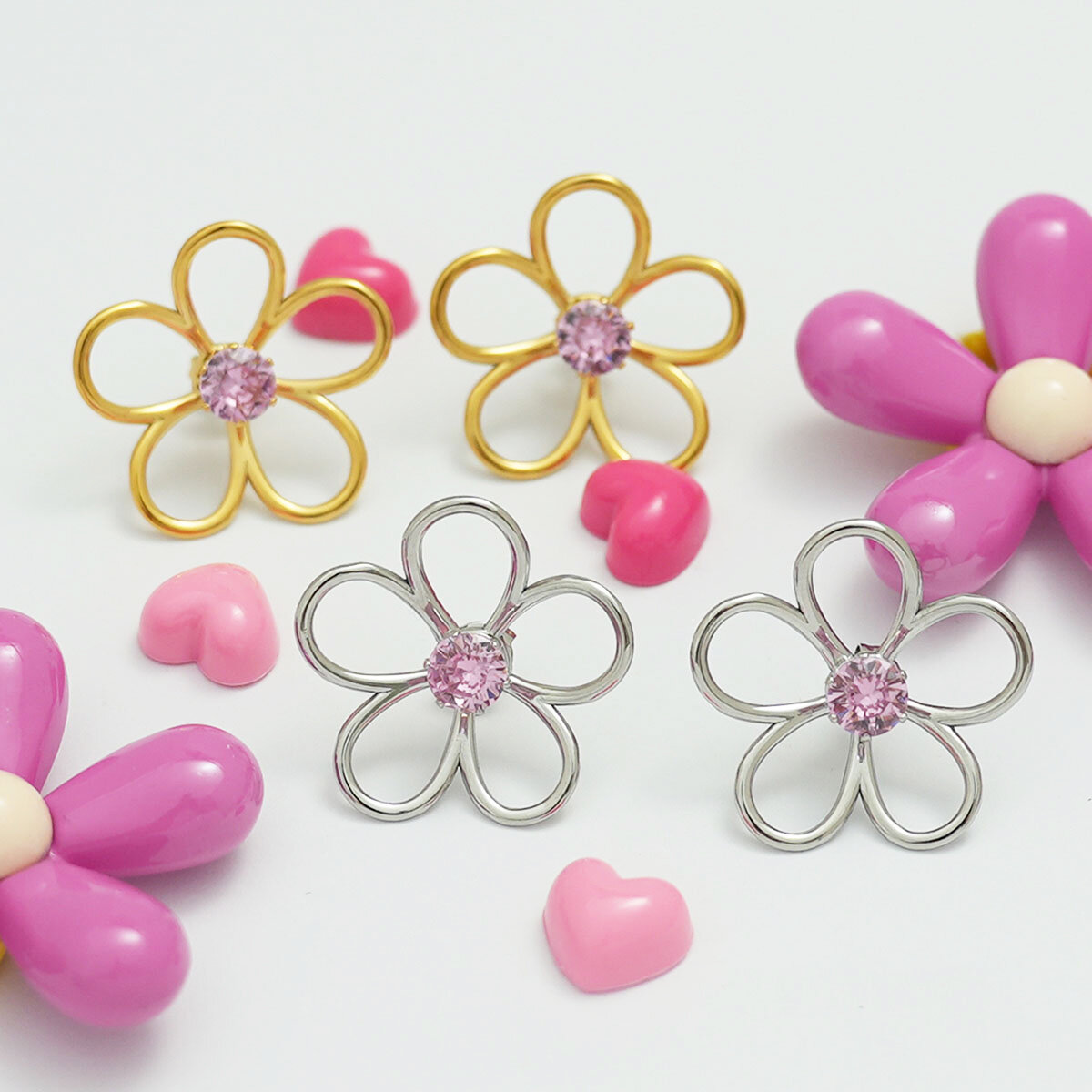 1 Pair Simple  Natural Flower Stainless Steel Waterproof   Women's Stud Earrings h5 Picture6