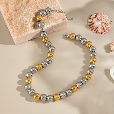 1 Piece Beads Mixed Color Stainless Steel Waterproof Gold Color Beaded Necklace