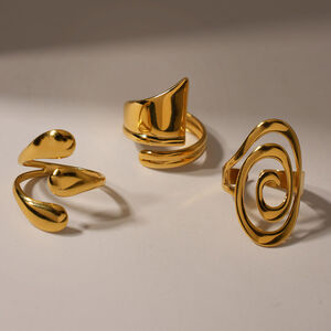 1 Piece Simple Irregular Shape Stainless Steel Waterproof Gold Color Statement Rings h5 Picture5
