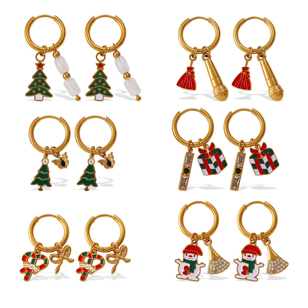 1 paio di orecchini pendenti natalizi in acciaio inossidabile color oro impermeabili h5 Immagine4