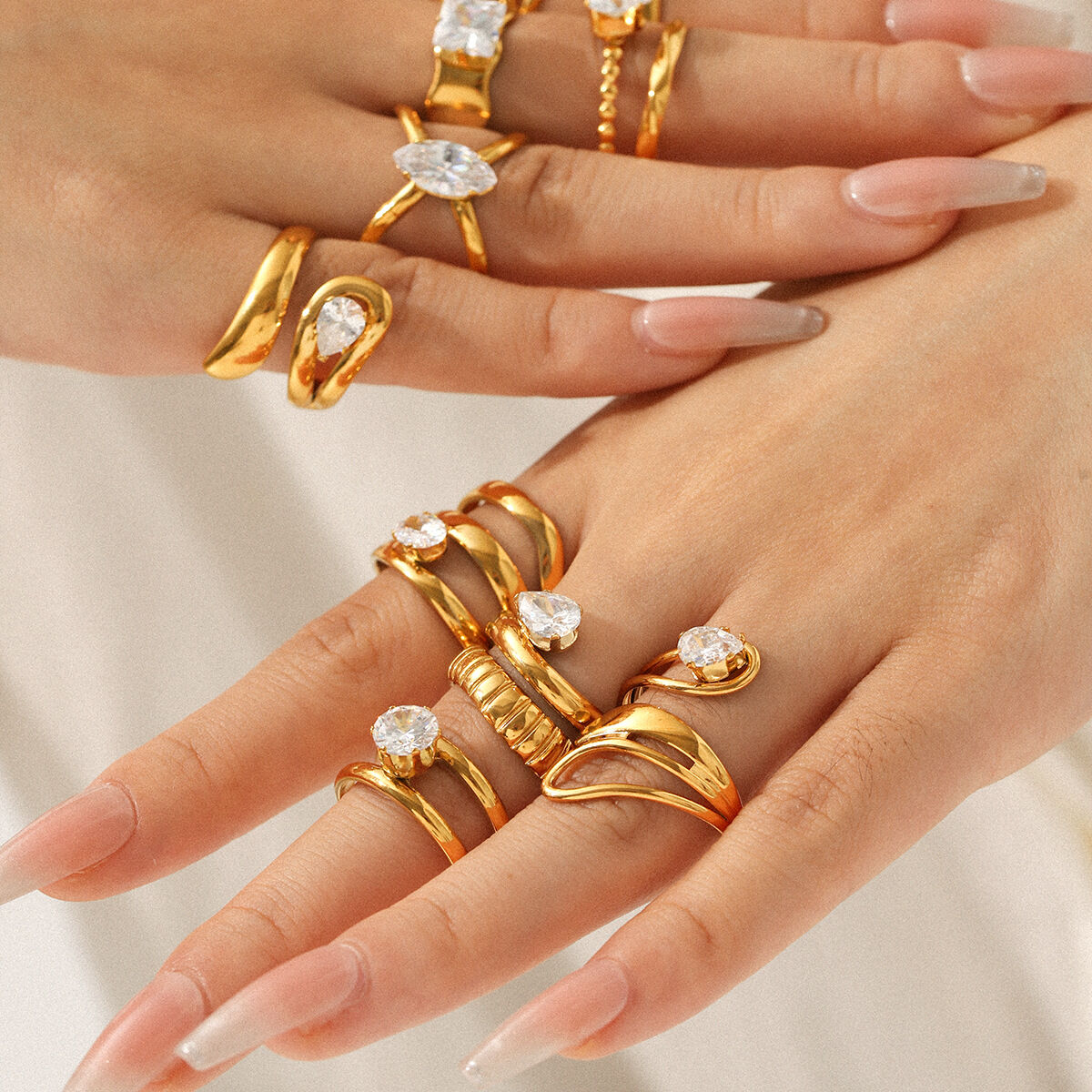 1 Piece Luxurious Irregular Shape Stainless Steel Waterproof Gold Color Zircon Women's Gemstone Rings