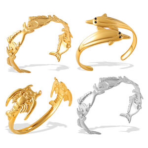 1 Piece Fish Shape Stainless Steel Waterproof Gold Color Cuff Bracelet h5 Picture6