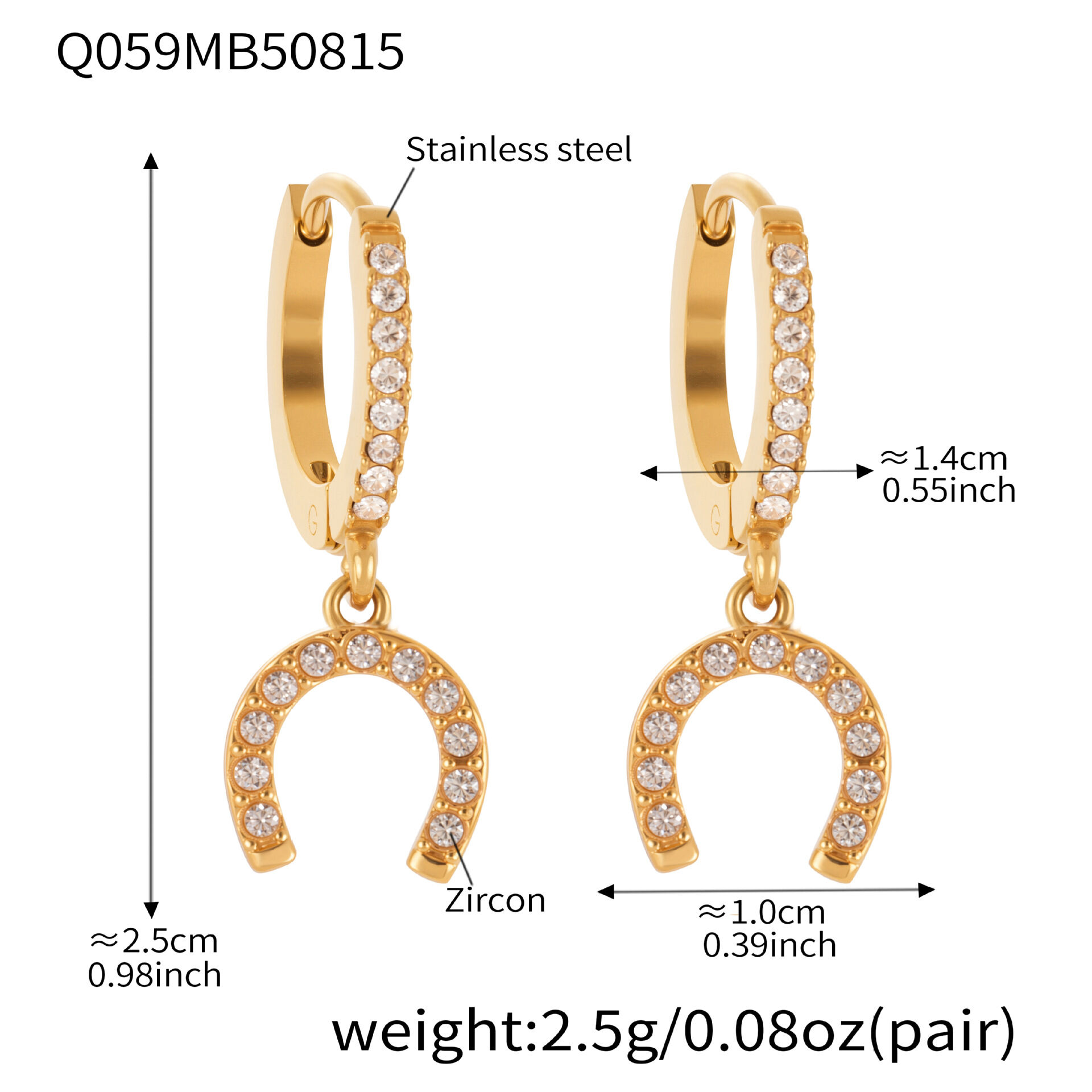 Q059-Goldene Hufeisenschnalle Volldiamant Zirkon Ohrringe Bild4