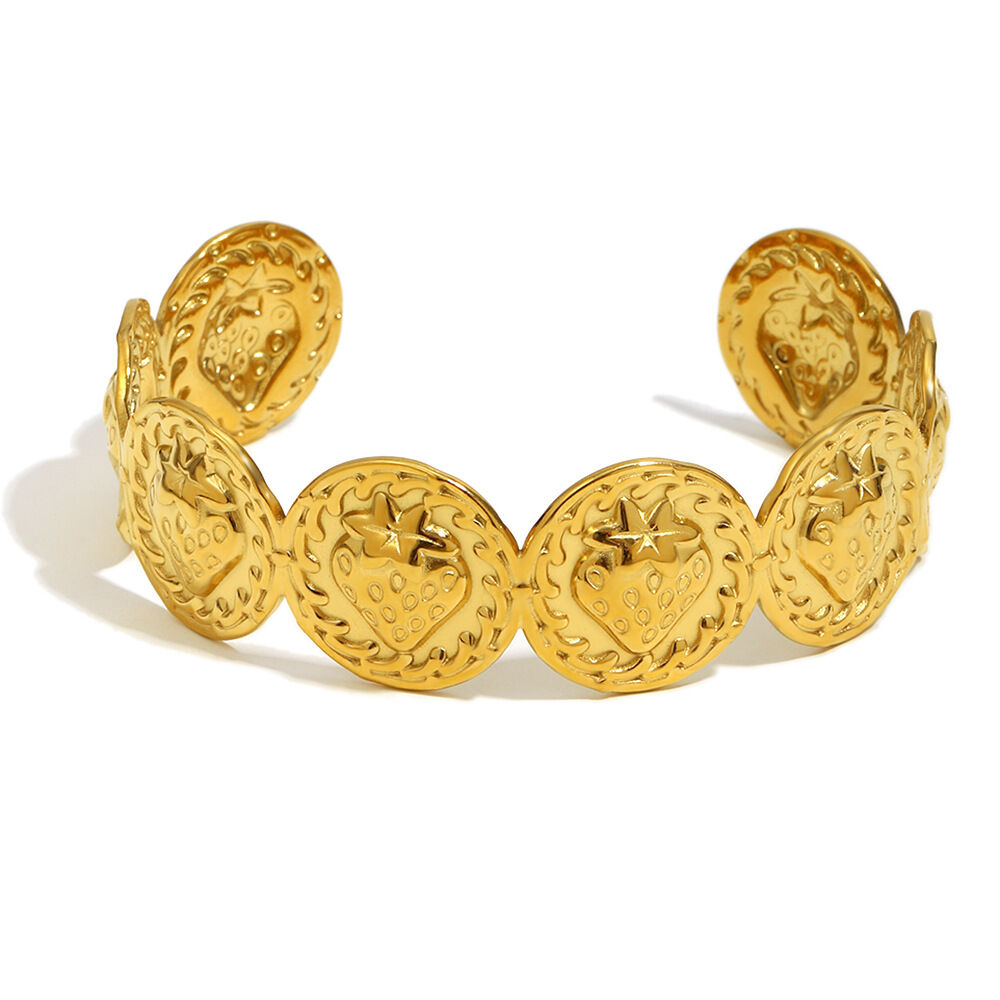 1 Stück tägliches Erdbeer-Armband aus Edelstahl, wasserdicht, goldfarben, für Damen Bild4