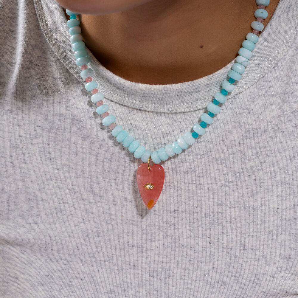 1 stuk romantische hartvormige, waterdichte, roestvrijstalen, goudkleurige, natuurstenen kralenketting voor dames Afbeelding5
