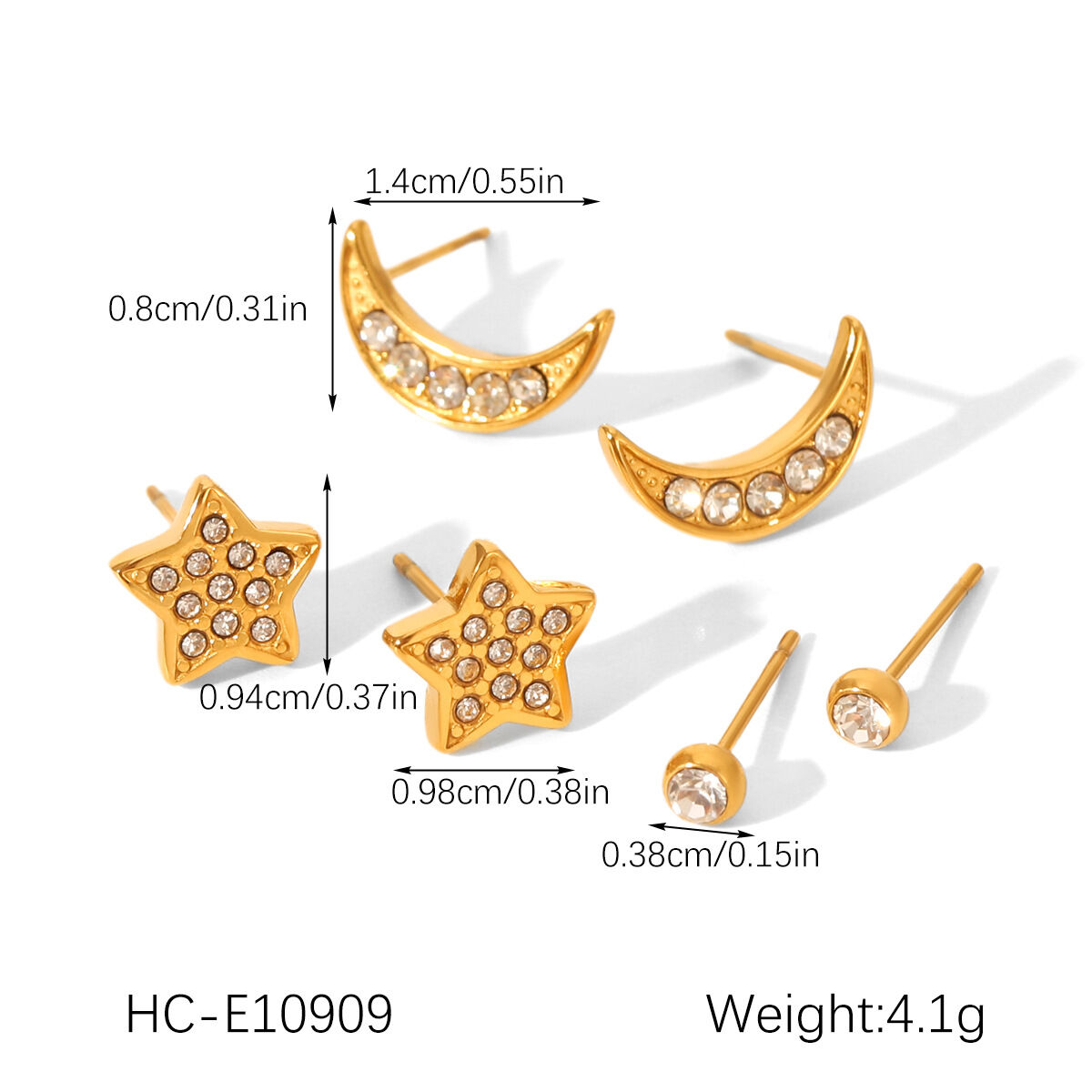 1 Set luxuriöse Stern-Mond-Ohrringe aus wasserdichtem Edelstahl in Goldfarbe mit Zirkonia für Damen h5 Bild2