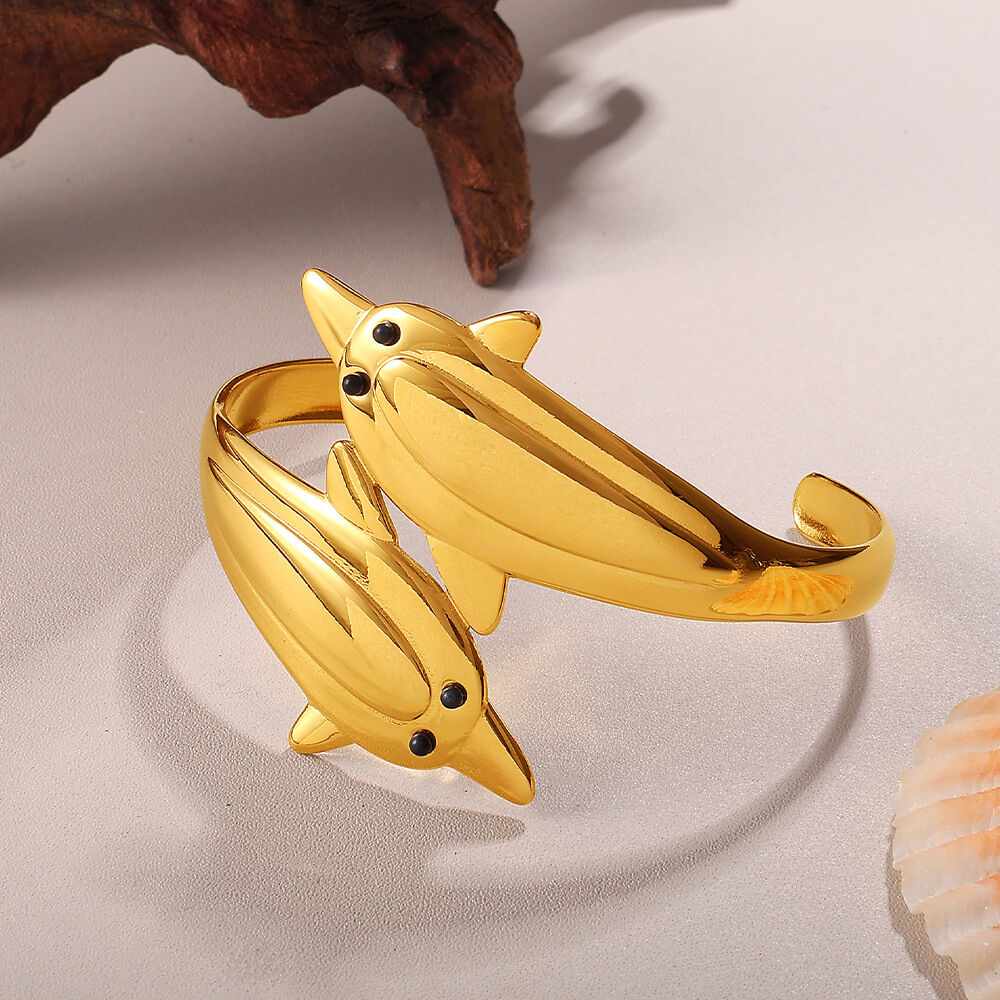 1 Piece Fish Shape Stainless Steel Waterproof Gold Color Cuff Bracelet h5Picture4