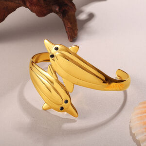 1 Piece Fish Shape Stainless Steel Waterproof Gold Color Cuff Bracelet h5 Picture4