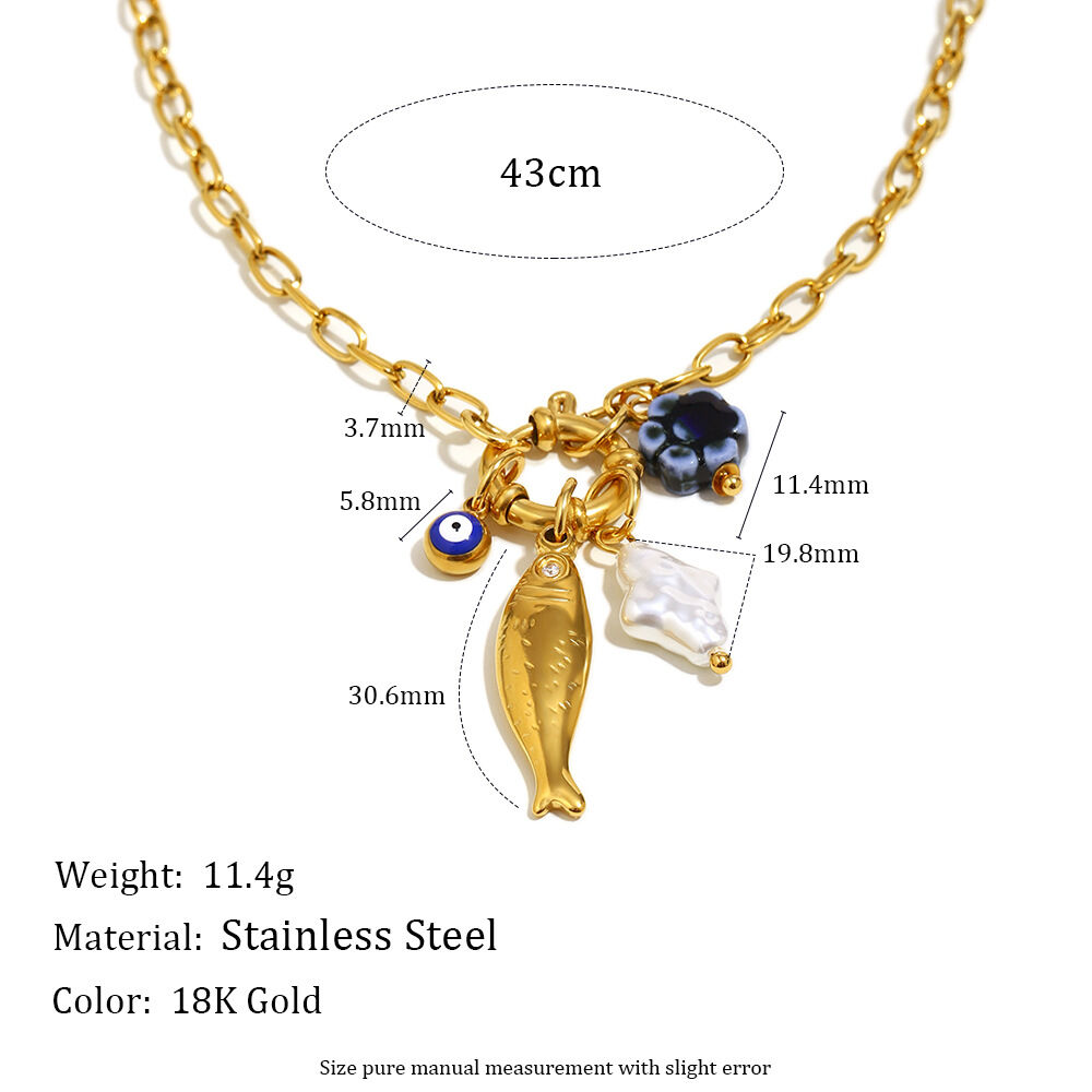 1 Stück verspielte Fisch-Anhänger-Halskette aus Edelstahl, wasserdicht, goldfarben, für Damen Bild2