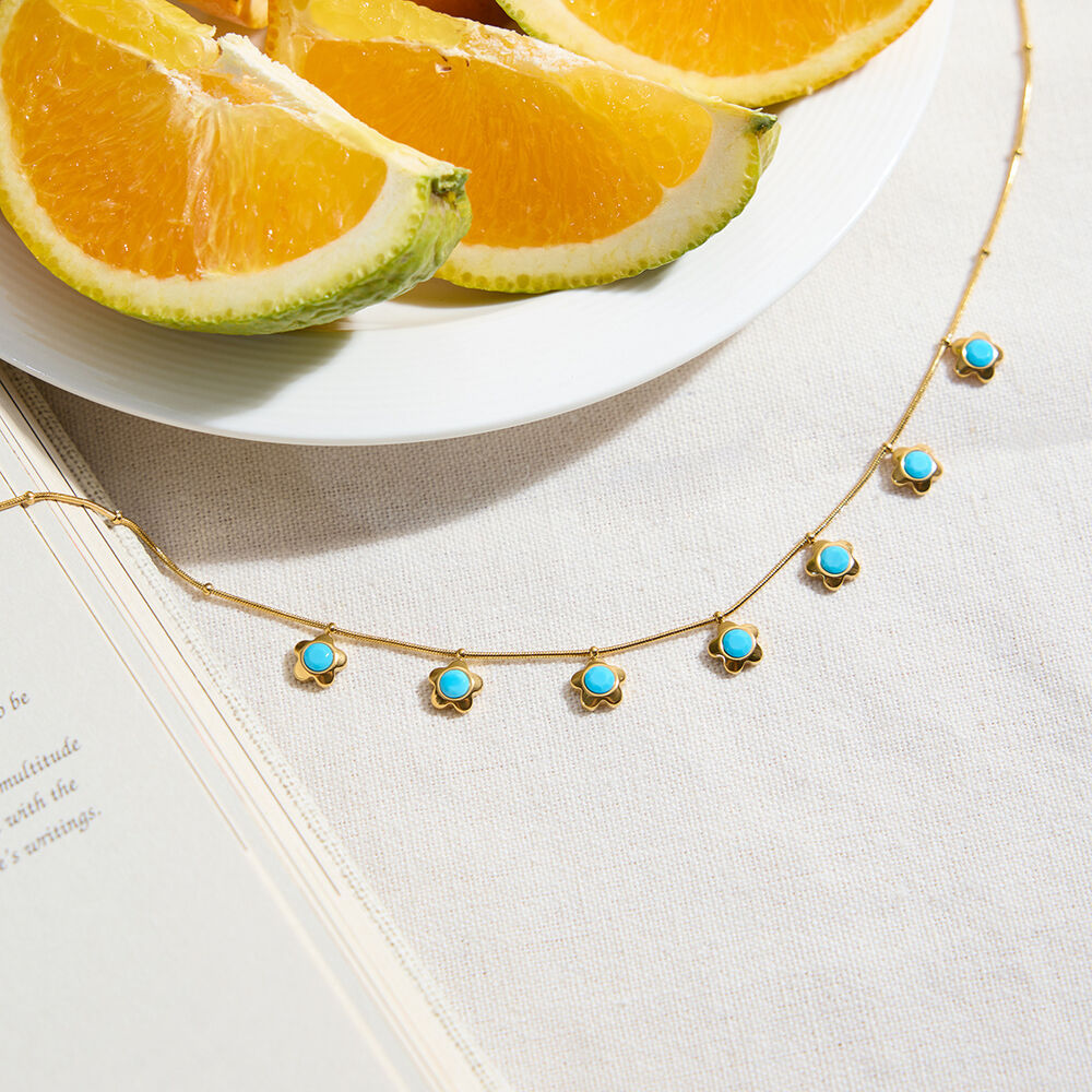 1 Piece Romantic Flower Calaite Stainless Steel Waterproof Gold Color Women's Pendant Necklaces Picture8