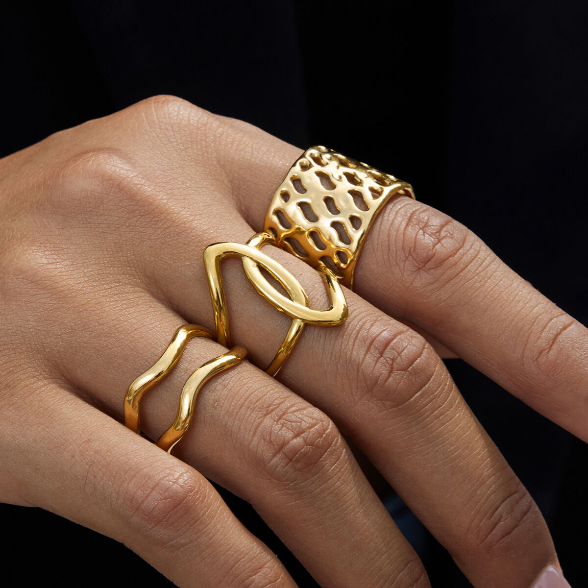 1 Piece Simple Irregular Shape Stainless Steel Waterproof Gold Color Statement Rings h5 Picture2