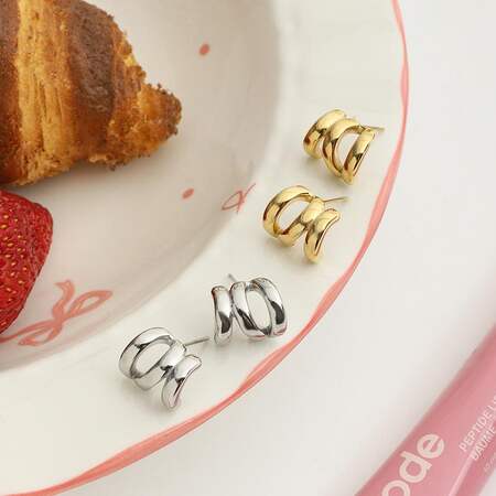 1 Pair Irregular Shape Stainless Steel Waterproof Gold Color Women's Stud Earrings 2