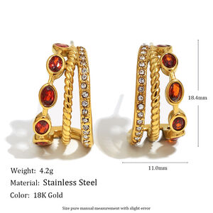 1 Pair Classic Stainless Steel Waterproof Gold Color Red Zircon Women's Hoop Earrings h5 Picture2
