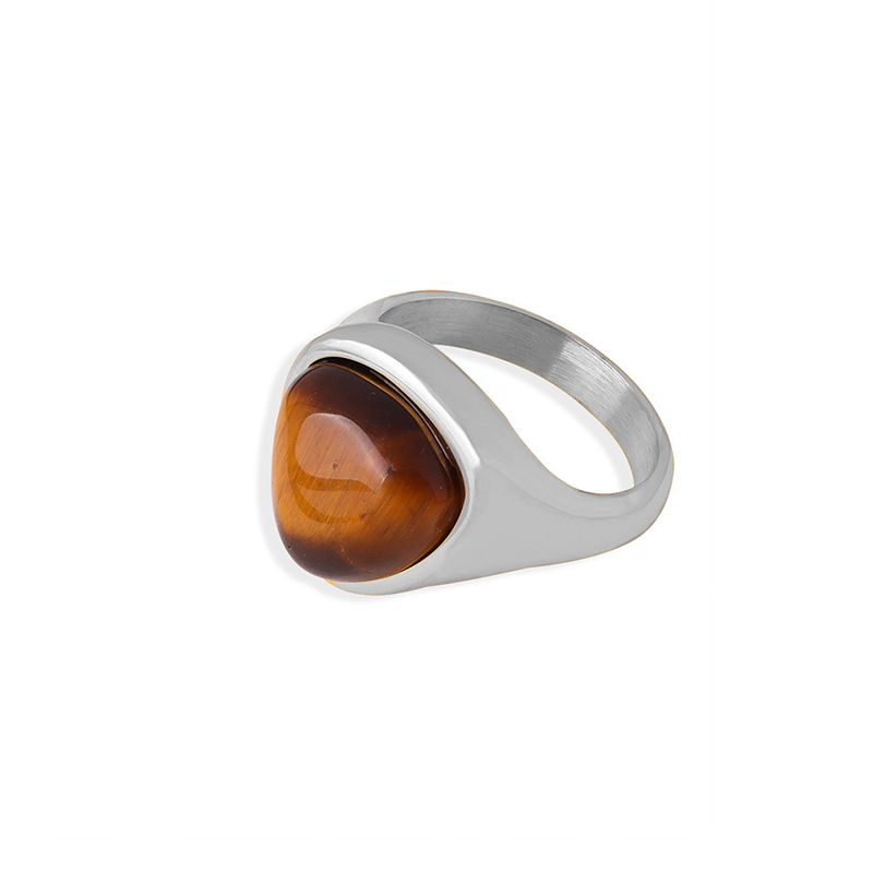 A530-Anello in acciaio con occhio di tigre naturale/Numero 7 Immagine8