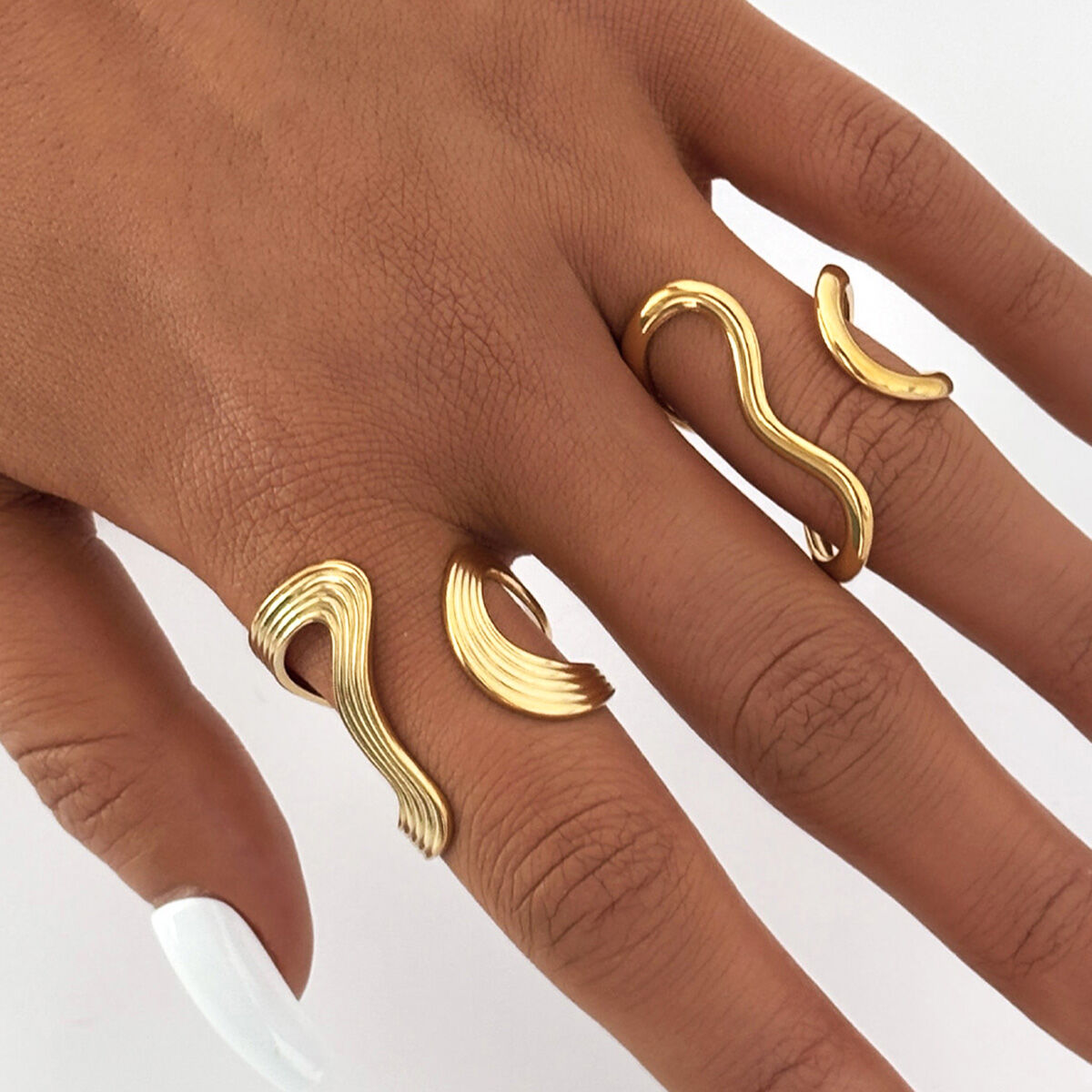 1 Piece  Casual Lines Stainless Steel Waterproof  Gold Color  Women's Statement Rings Picture3