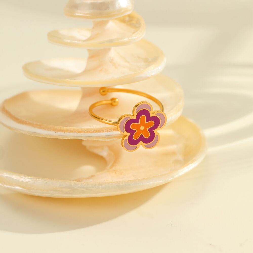1 Piece Simple Sweet Flower Smiling Face Stainless Steel Waterproof Women's Statement Rings h5Picture4