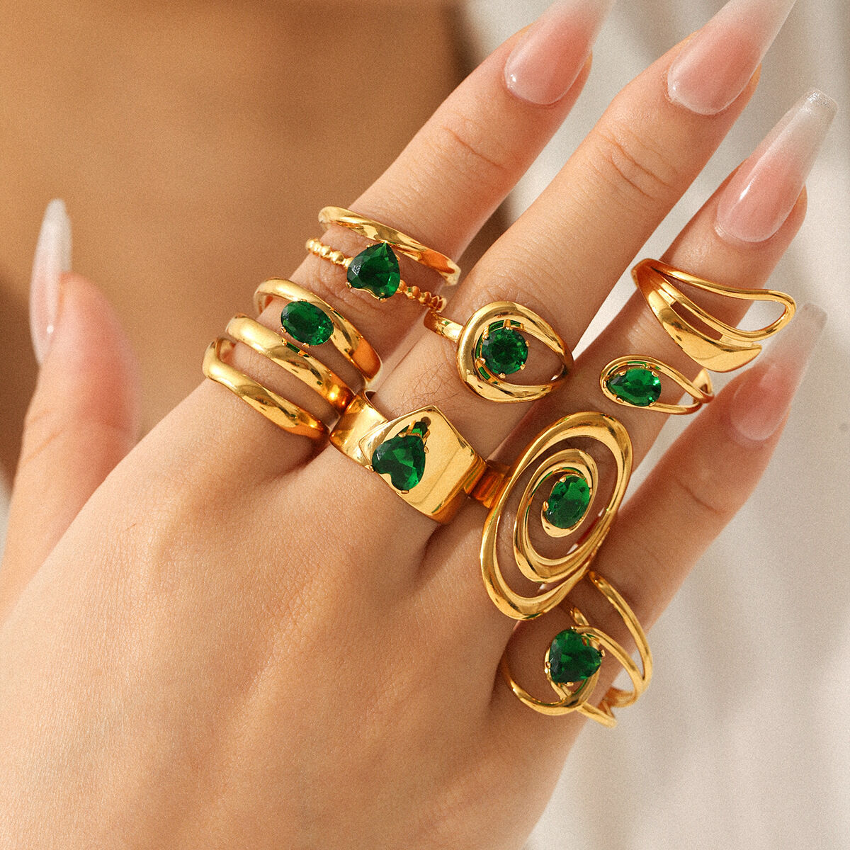 1 Piece Luxurious Irregular Stainless Steel Waterproof Gold Color Zircon Women's Gemstone Rings