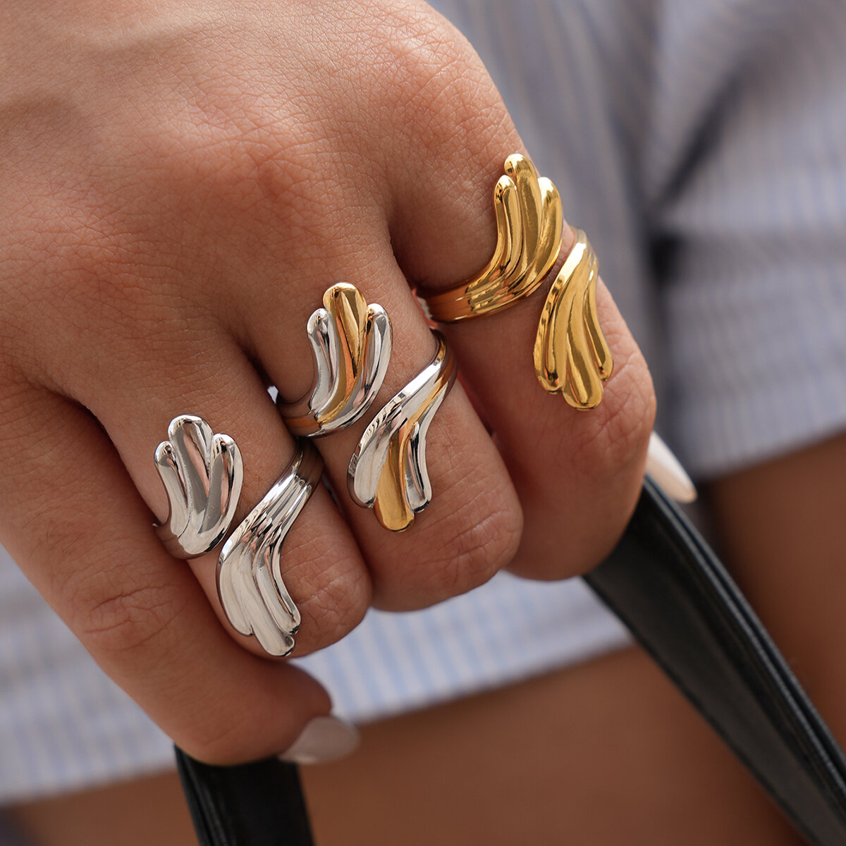 1 Piece Casual Irregular Shape Stainless Steel Waterproof Gold Color Statement Rings 2