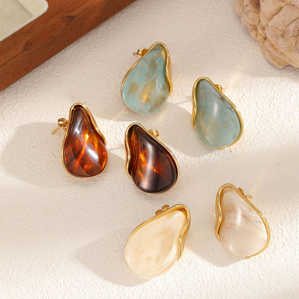 1 Pair Irregular Droplet Shape Stainless Steel Waterproof Gold Color Acrylic Women's Stud Earrings h5 Picture3