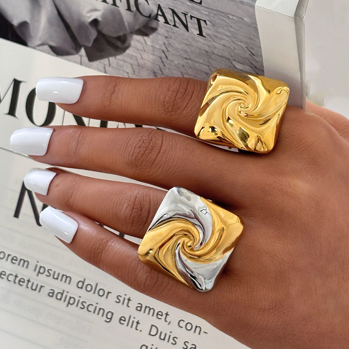 1 Piece Simple Retro Rectangle Stainless Steel Waterproof Women's Statement Rings Picture3