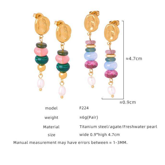 1 paio di orecchini pendenti da donna in acciaio inossidabile, impermeabili, color oro, con perline di pietra naturale personalizzabili h5Immagine7