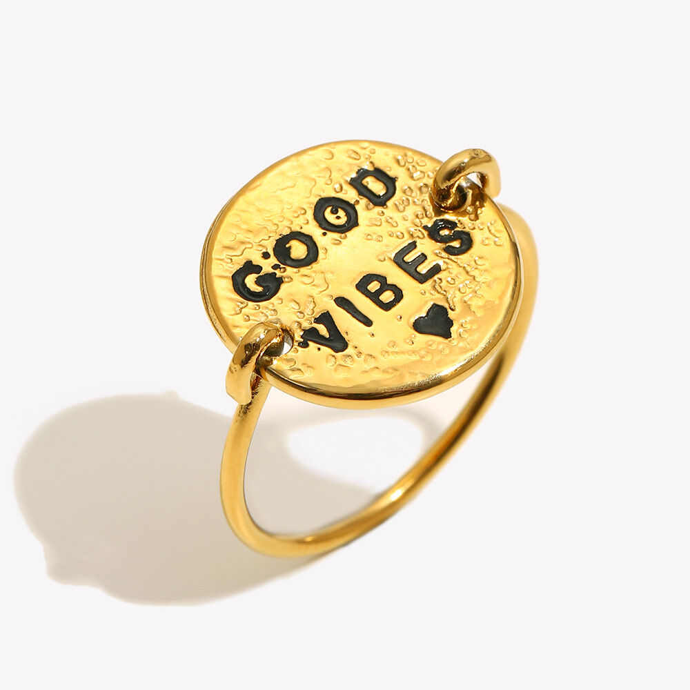 1 Piece Daily Good Vibes Stainless Steel Waterproof Gold Color Statement Rings h5 