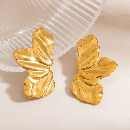 1 Paar Eenvoudige, Waterdichte, Goudkleurige Oorbellen Met Bloemmotief Voor Dames, Gemaakt Van Roestvrij Staal. 2