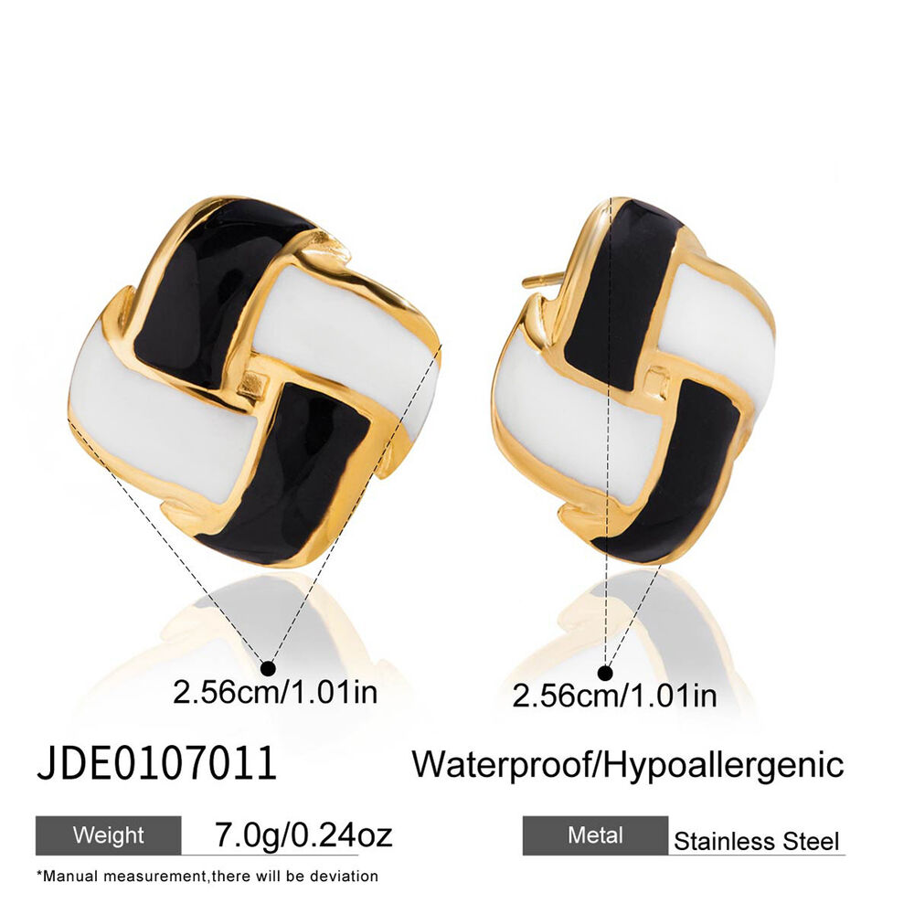 1 Pair Classic Checkerboard Stainless Steel Waterproof Gold Color Women's Stud Earrings Picture2