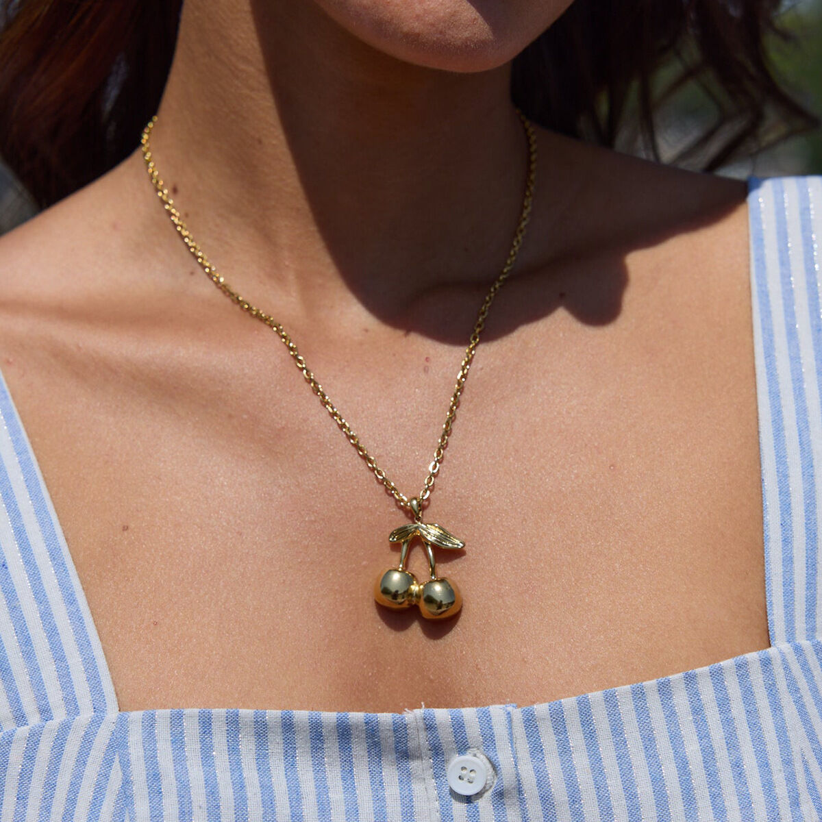 1 Piece Sweet Cherry Stainless Steel Waterproof Gold Color Women's Pendant Necklaces 2