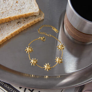 1 Piece Retro Sun&Moon Stainless Steel Waterproof Gold Color Women's Cuff Bracelets h5 Picture4