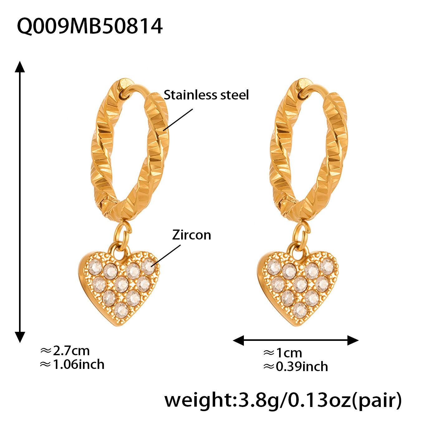 Q009-Golden Heart Zircon Earrings Picture5