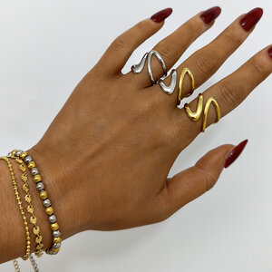 1 stuk Retro onregelmatige vorm roestvrij staal goudkleurige dames statement ringen h5 Afbeelding7
