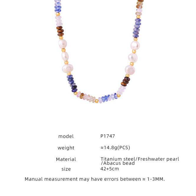 1 pezzo elegante collana di perline in acciaio inossidabile impermeabile color oro con pietra naturale da donna h5Immagine2