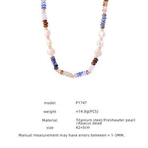 1 pezzo elegante collana di perline in acciaio inossidabile impermeabile color oro con pietra naturale da donna h5 Immagine2