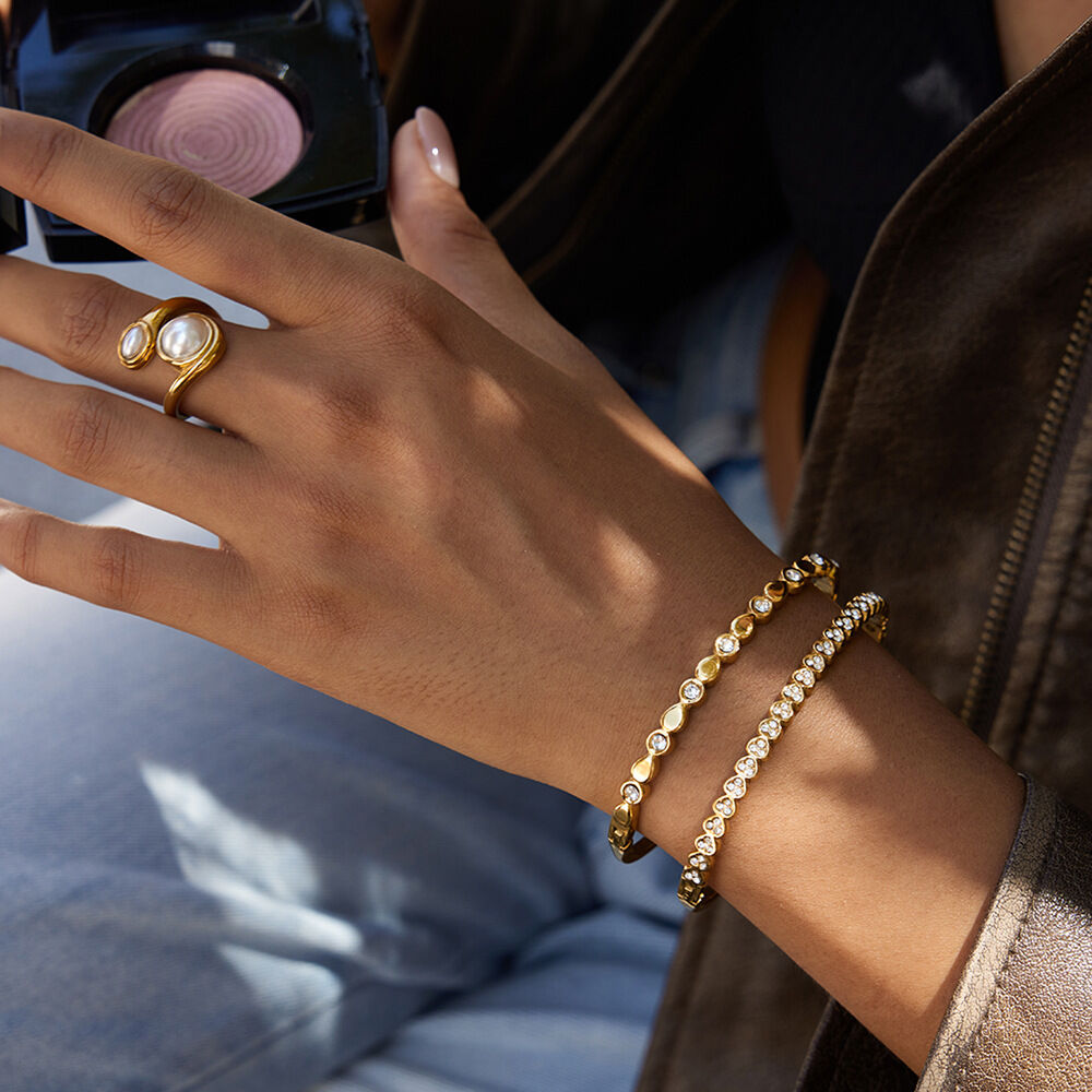 1 Piece Elegant Droplet Heart Stainless Steel Waterproof Gold Color Women's Bangles