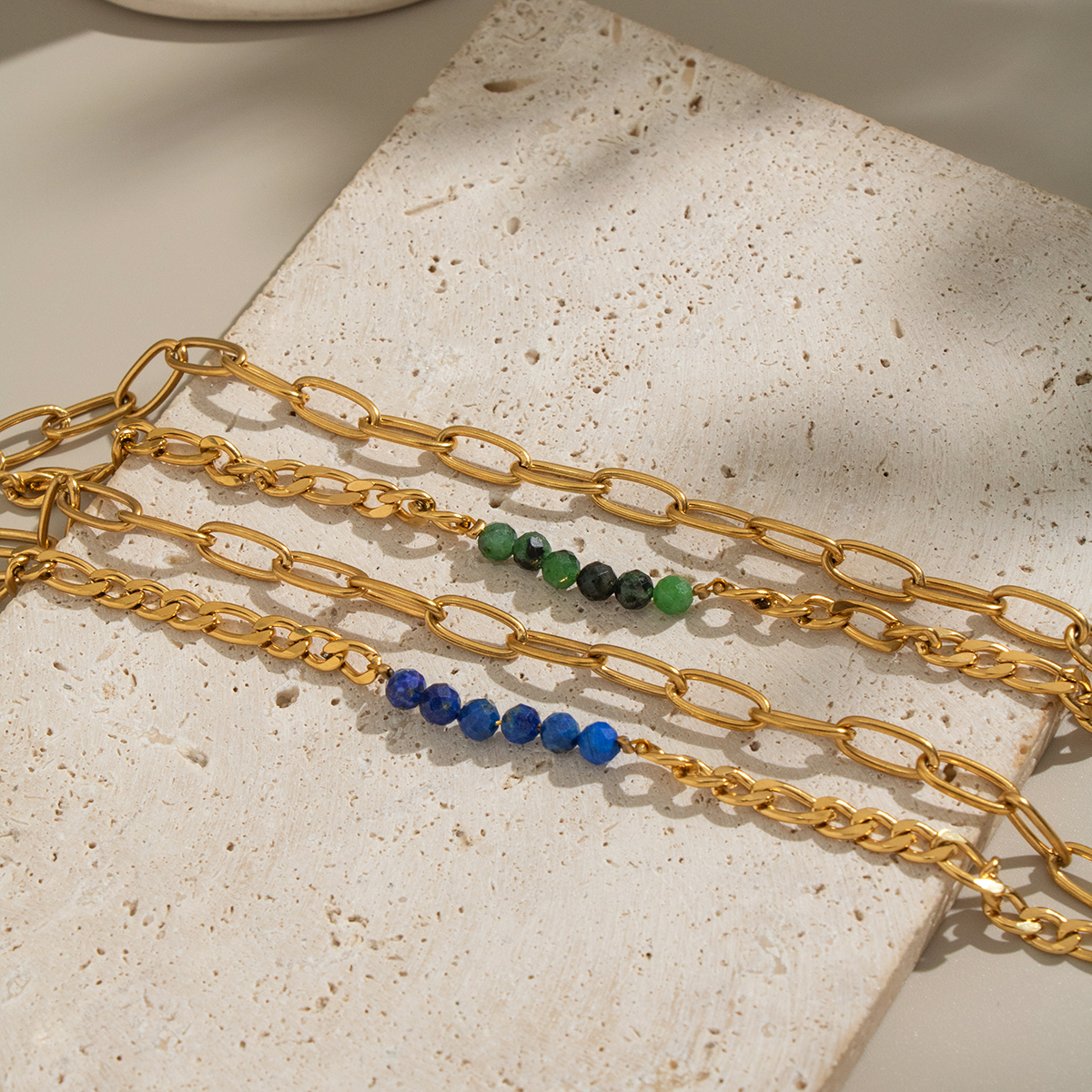 1 Piece Natural Stone Beads Stainless Steel Waterproof Beaded Bracelet 2