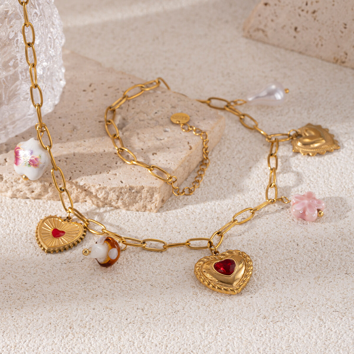 Heart Stainless Steel Waterproof Gold Color Necklaces Set Picture4