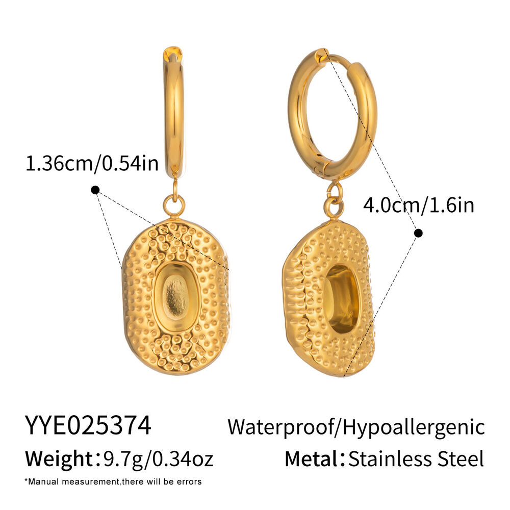 1 Pair Ethnic Hammer Pattern Stainless Steel Waterproof Gold Color Drop Earrings