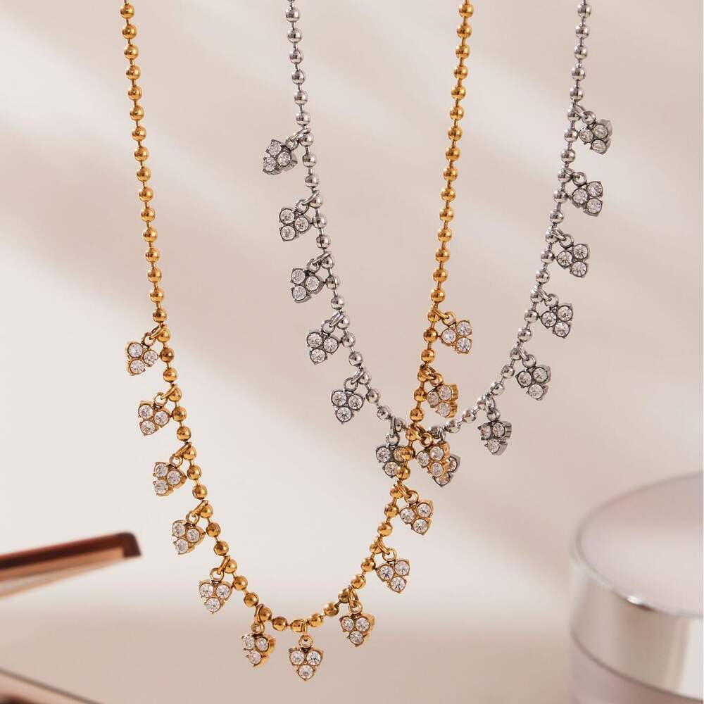 Romantic Heart Tassel Circle Stainless Steel Waterproof Gold Color Zircon Women's Jewelry Sets h5Picture2