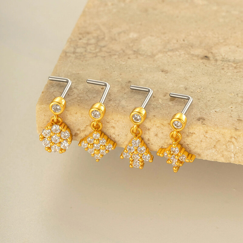 1 Piece Copper Gold Color Zircon Nose Stud